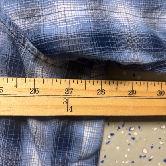 Wrangler Mens 2XL Plaid Short Sleeve Pearl Snap Western Shirt Blue White - Picture 3 of 5